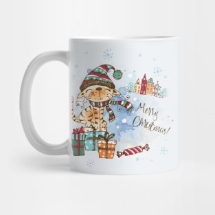 Watercolor Cat on Presents Christmas Mug
